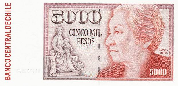 Купюра номиналом 5000 чилийских песо, лицевая сторона